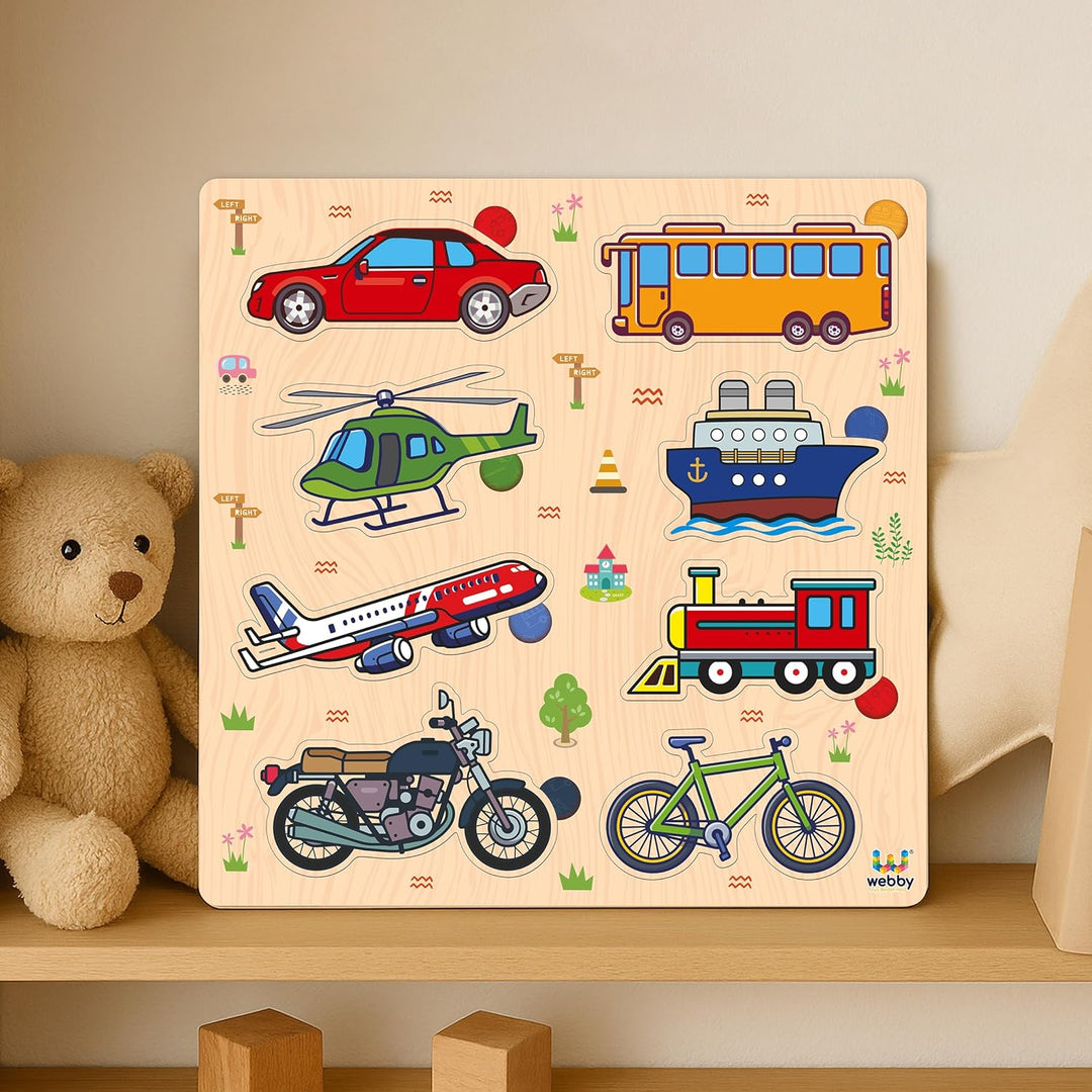 Webby Public Transport Vehicles Wooden Learning Puzzle | Educational Montessori Toy for Pre School Kids