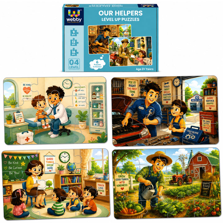 Webby Our Helpers Level Up Jigsaw Puzzle for Kids | 6 Puzzles in Box, 9-16 Pieces, Age 2+ Years