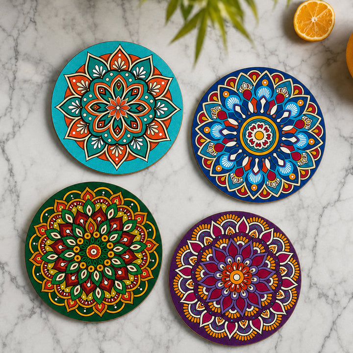 Webby DIY Art and Craft Wooden Mandala Coaster Set | Ages 7+ Years, Includes Paints & Brush, Pre-Engraved Designs, Eco-Friendly Wood, Display Stand Included