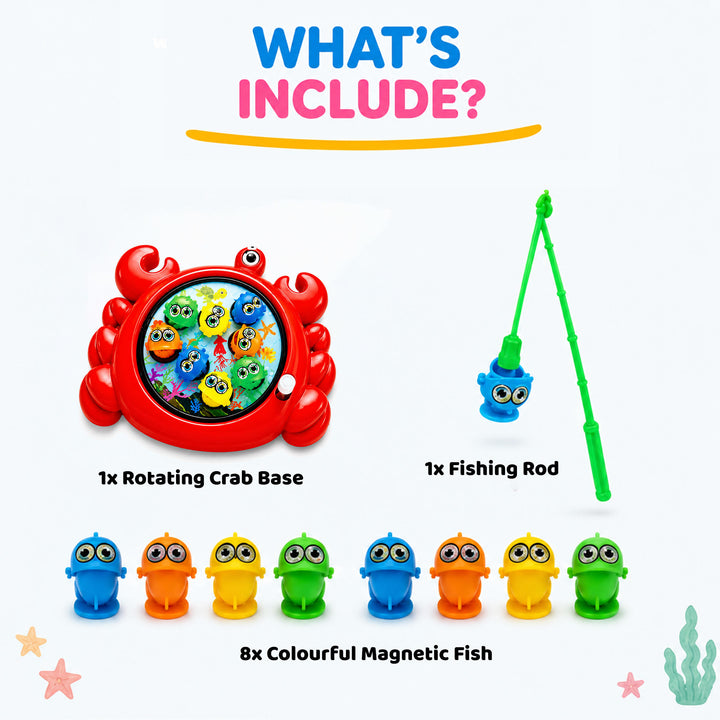 Webby Manual Rotating Magnetic Crab Fishing Game for Kids | Magnetic Fishing Rod, Rotating Fish Board