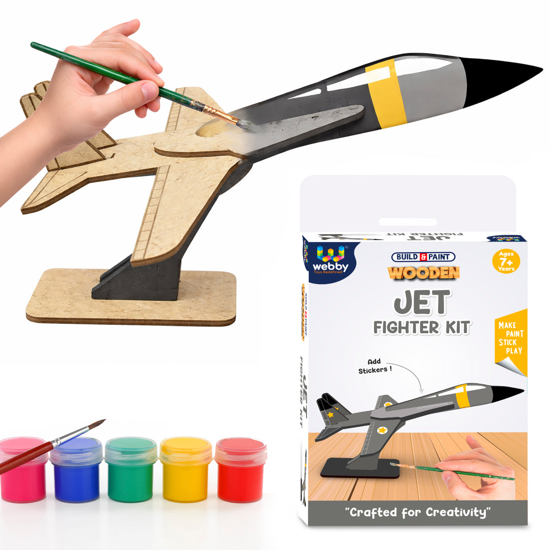 Webby Wooden DIY Paint Fighter Jet Art and Craft Toy | Birthday Return Gift | Colour Paint Activity Kit for Kids