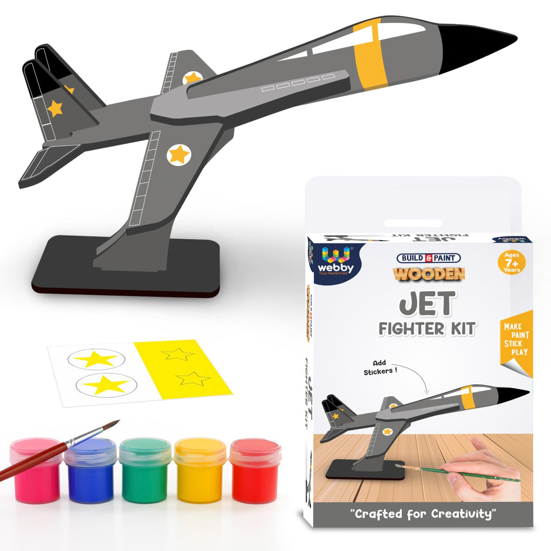 Webby Wooden DIY Paint Fighter Jet Art and Craft Toy | Birthday Return Gift | Colour Paint Activity Kit for Kids
