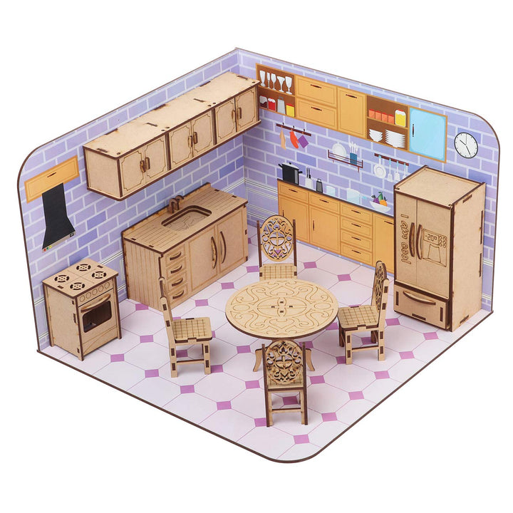 Webby DIY Wooden Kitchen Dollhouse with Furniture