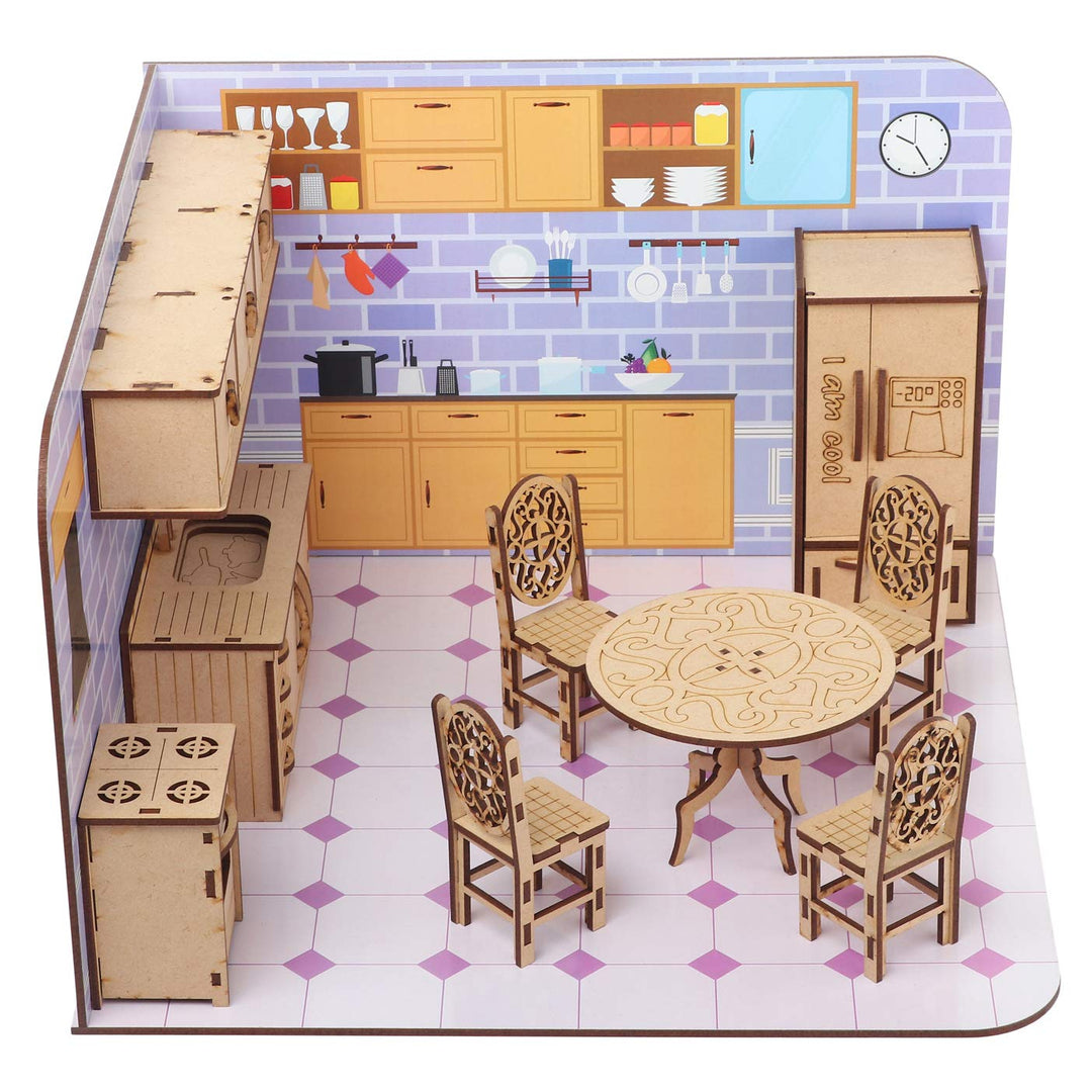 Webby DIY Wooden Kitchen Dollhouse with Furniture
