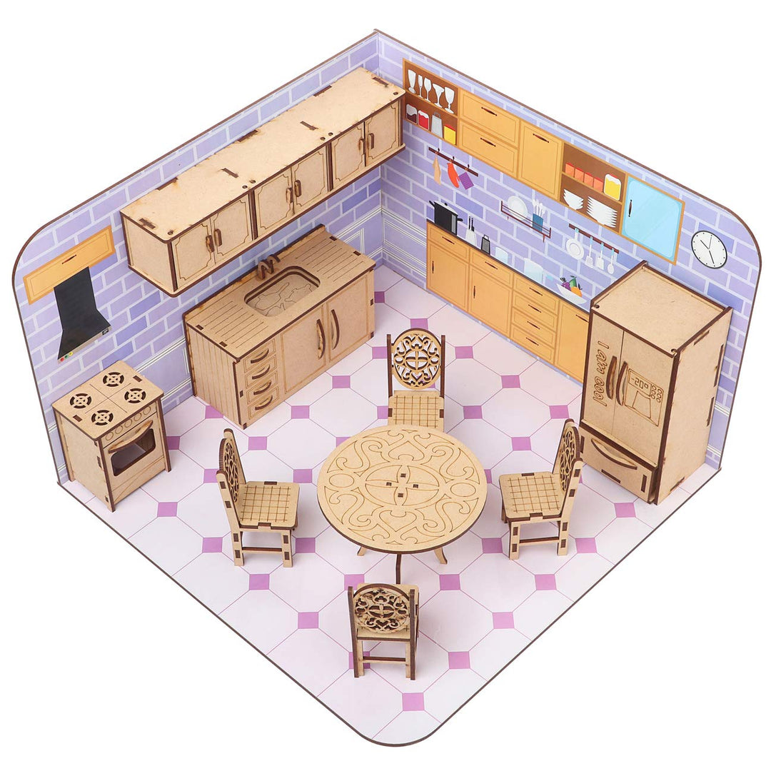 Webby DIY Wooden Kitchen Dollhouse with Furniture