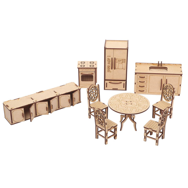 Webby DIY Wooden Kitchen Dollhouse with Furniture
