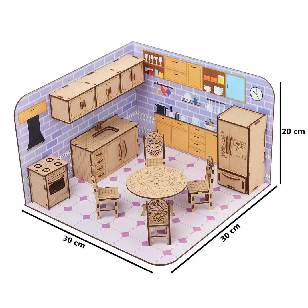 Webby DIY Wooden Kitchen Dollhouse with Furniture