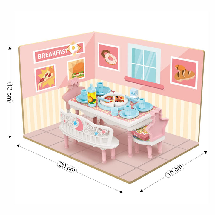 Webby DIY Dining Room Wooden Doll House with Plastic Furniture