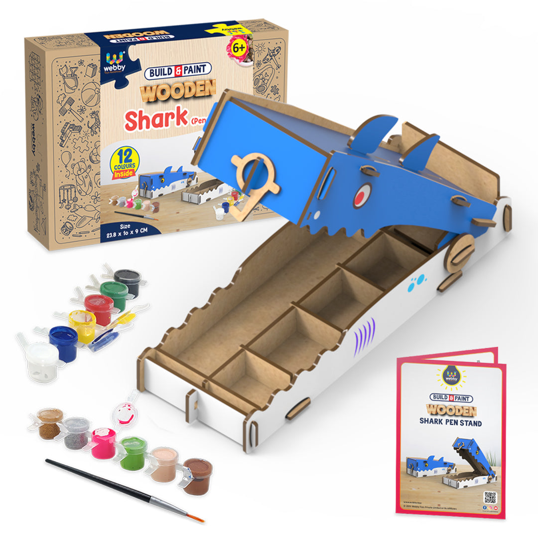 Webby DIY Animal Themed Shark Wooden Pencil Box