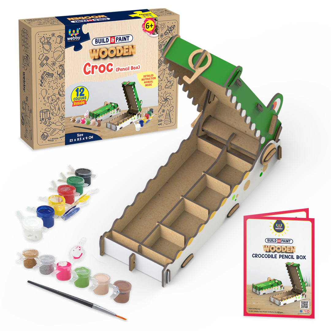 Webby DIY Animal Themed Crocodile Wooden Pencil Box