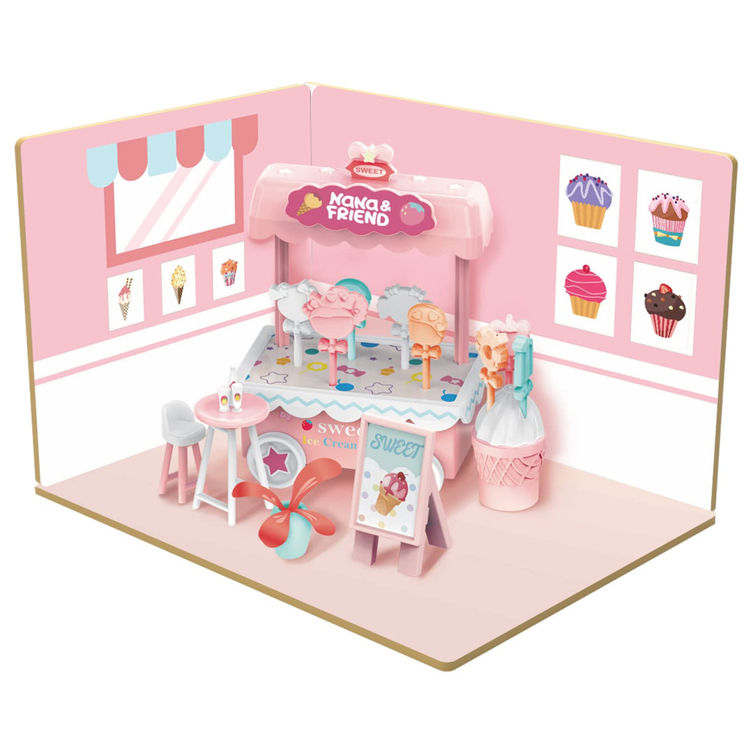 Webby DIY Ice Cream Shop Wooden Doll House with Plastic Furniture