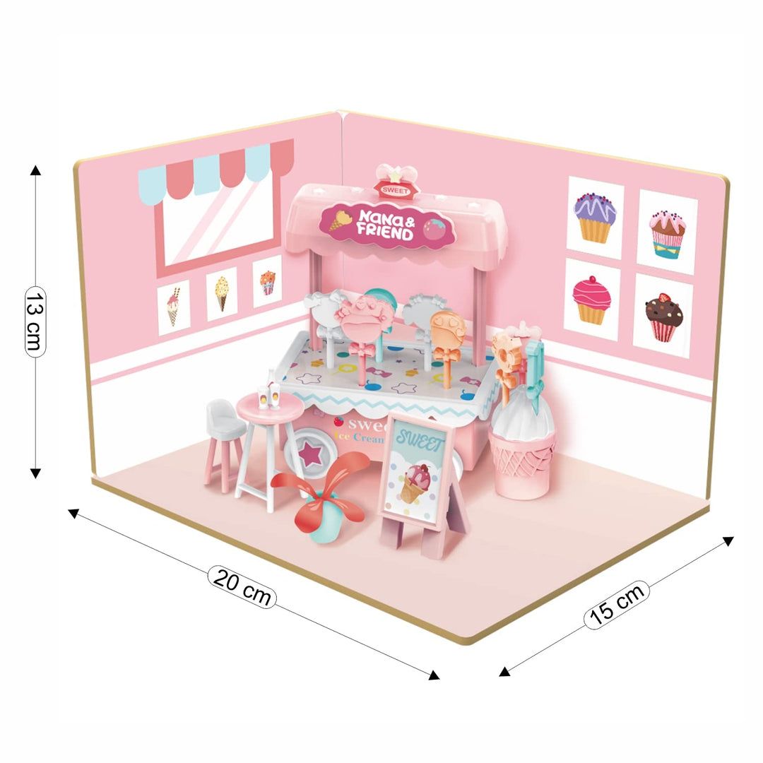 Webby DIY Ice Cream Shop Wooden Doll House with Plastic Furniture