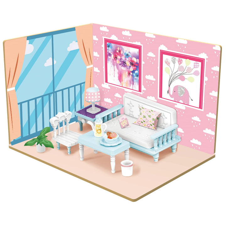 Webby DIY Living Room Wooden Doll House with Plastic Furniture