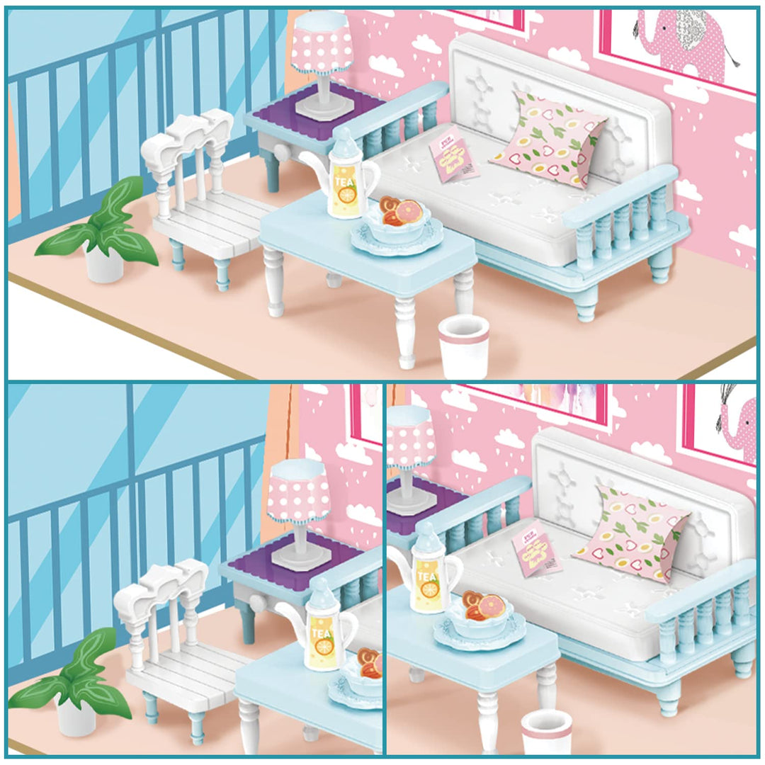 Webby DIY Living Room Wooden Doll House with Plastic Furniture