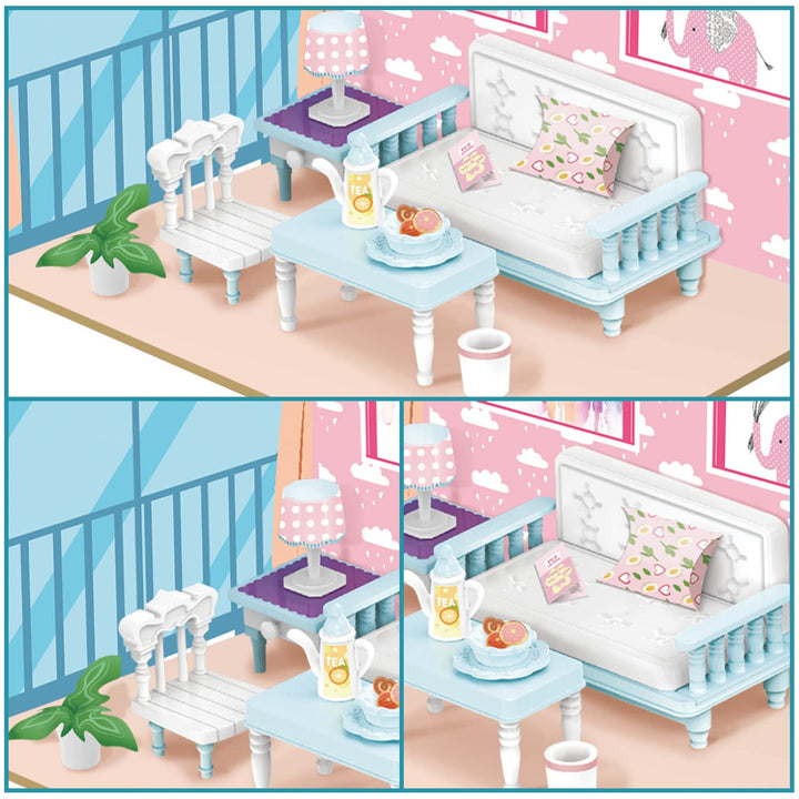Webby DIY Living Room Wooden Doll House with Plastic Furniture