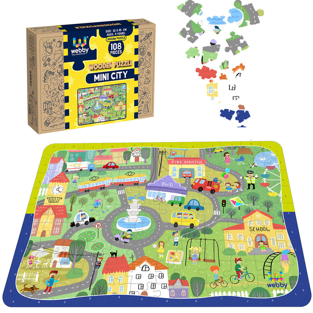 Webby Mini City Wooden Jigsaw Puzzle for 5 Year Old Boys & Girls, 108 Pcs