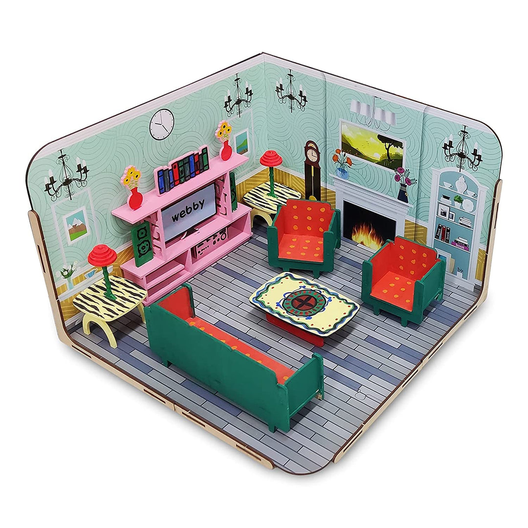 Webby DIY Paint Your Pre-Assembled Living Room Furniture Wooden Dollhouse