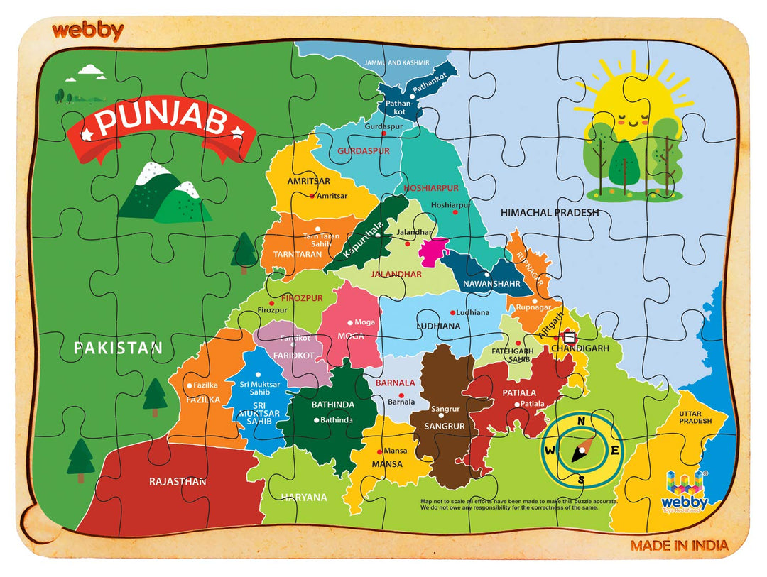 Webby Punjab Map Wooden Floor Puzzle, 40 Pcs