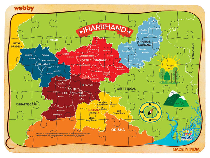 Webby Jharkhand Map Wooden Floor Puzzle, 40 Pcs