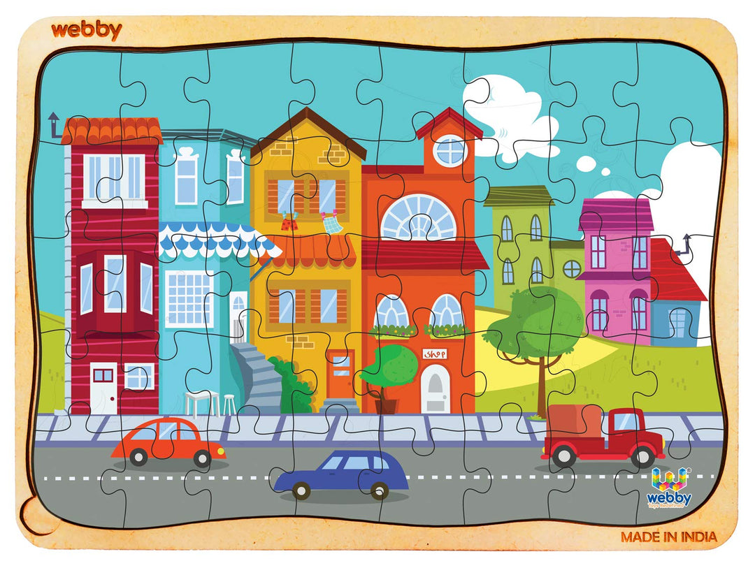 Webby Colourful City Wooden Floor Puzzle, 40 Pcs