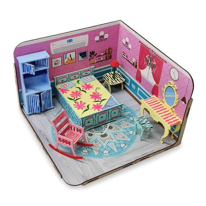 Webby DIY Build & Paint Bedroom with Furniture Wooden Dollhouse