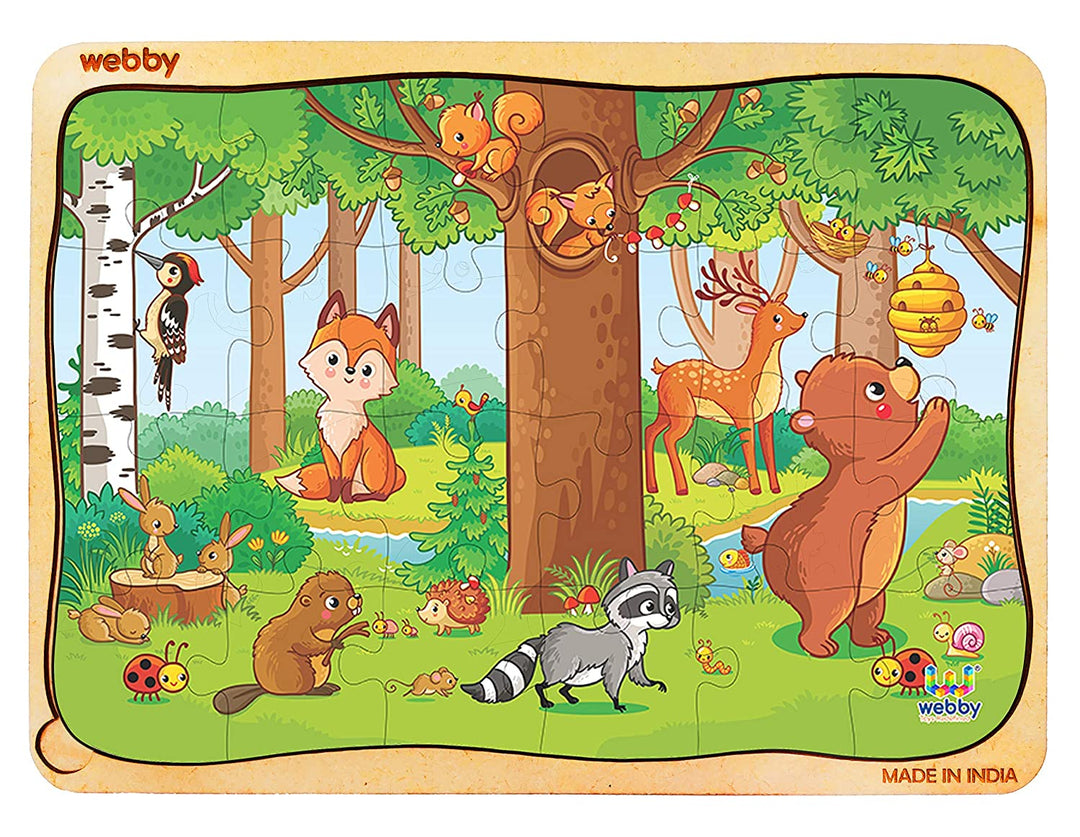 Webby Playful Animals Wooden Jigsaw Puzzle, 24pcs, Multicolor
