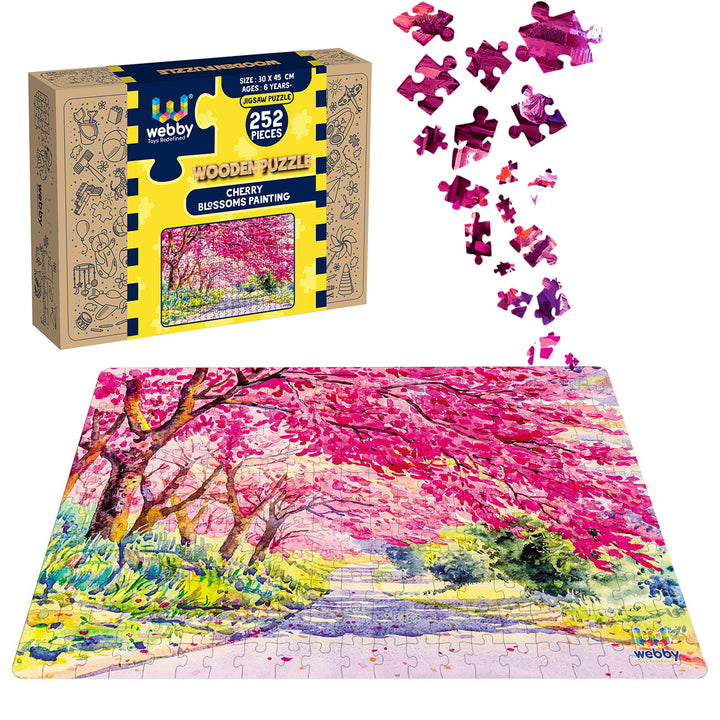 Webby Cherry Blossoms Painting Wooden Jigsaw Puzzle, 252 pieces