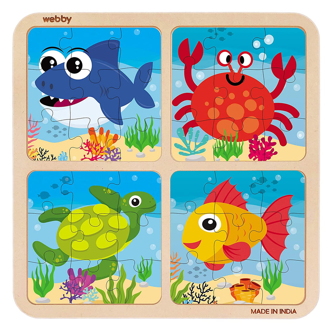 Webby 4 in 1 Sea Creatures Wooden Puzzle Toy, 36 Pcs