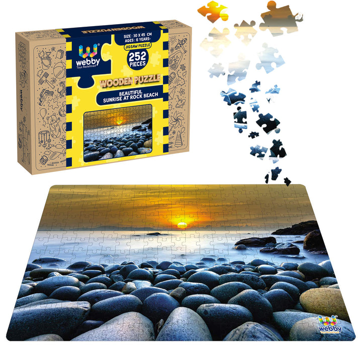 Webby Beautiful Sunrise at Rock Beach Wooden Jigsaw Puzzle, 252 pieces