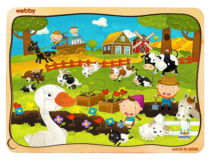 Webby The Cartoon Farm Landscape Wooden Jigsaw Puzzle, 24pcs - Multicolor