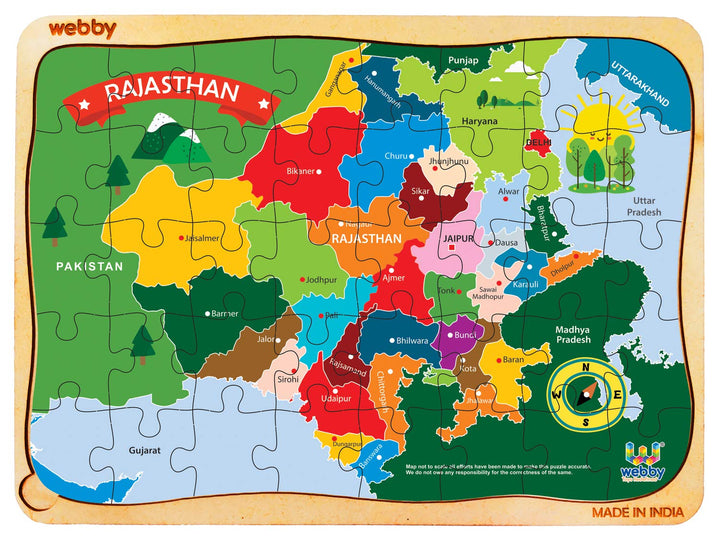 Webby Rajasthan Map Wooden Floor Puzzle, 40 Pcs