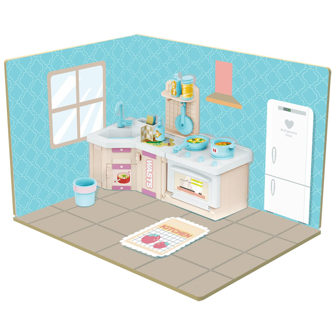 Webby DIY Kitchen Wooden Doll House with Plastic Furniture