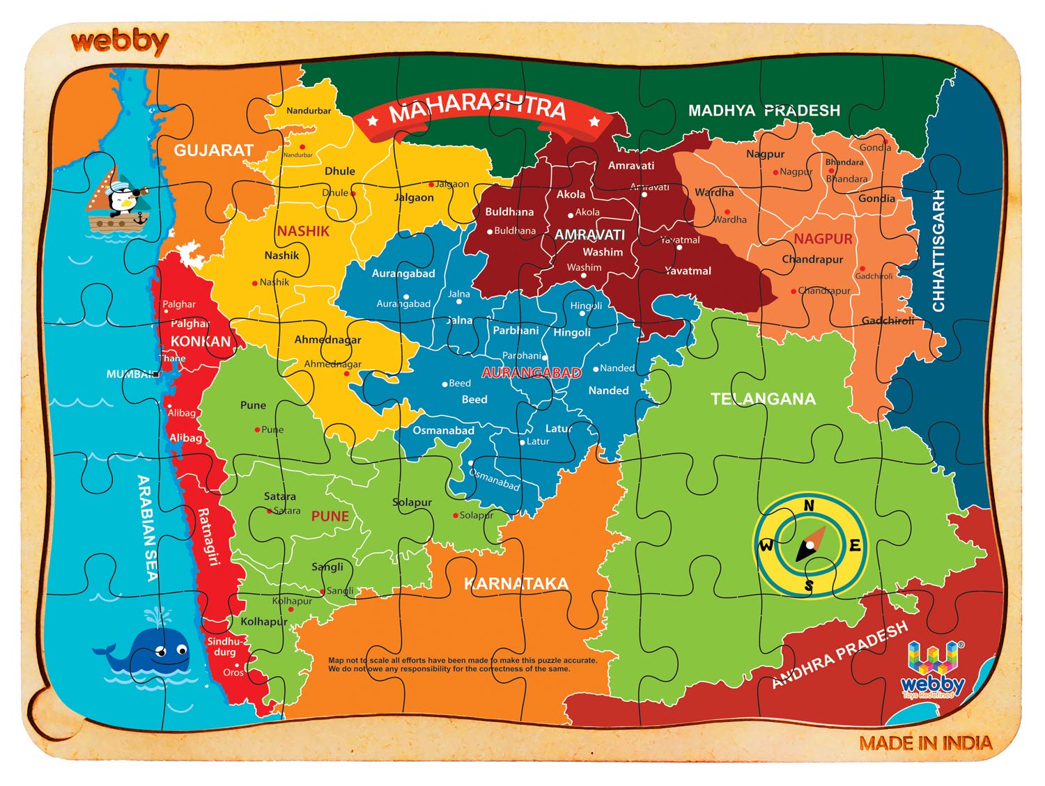 Webby Maharashtra Map Wooden Floor Puzzle, 40 Pcs – Webby Toys