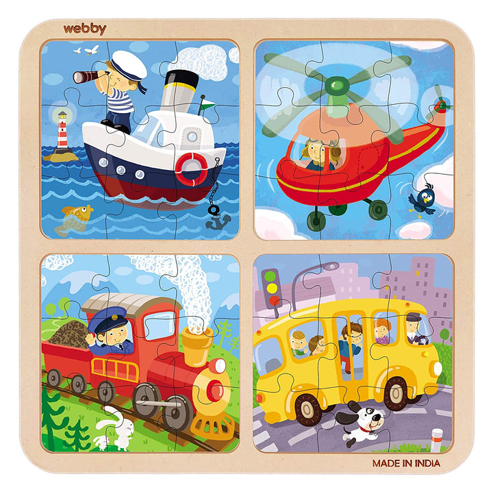 Webby 4 in 1 Vehicles Wooden Puzzle Toy, 36 Pcs