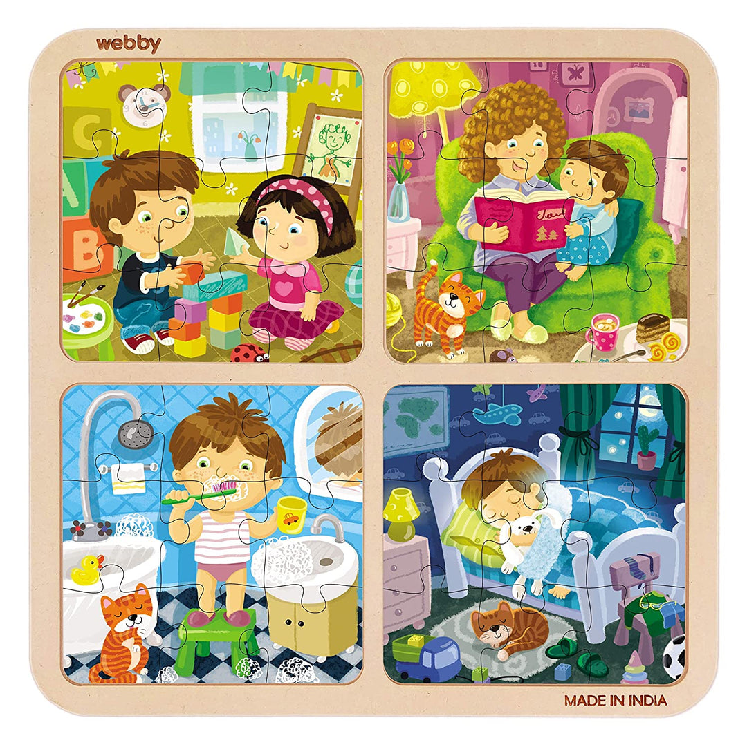 Webby 4 in 1 Everyday Life Wooden Puzzle Toy, 36 Pcs