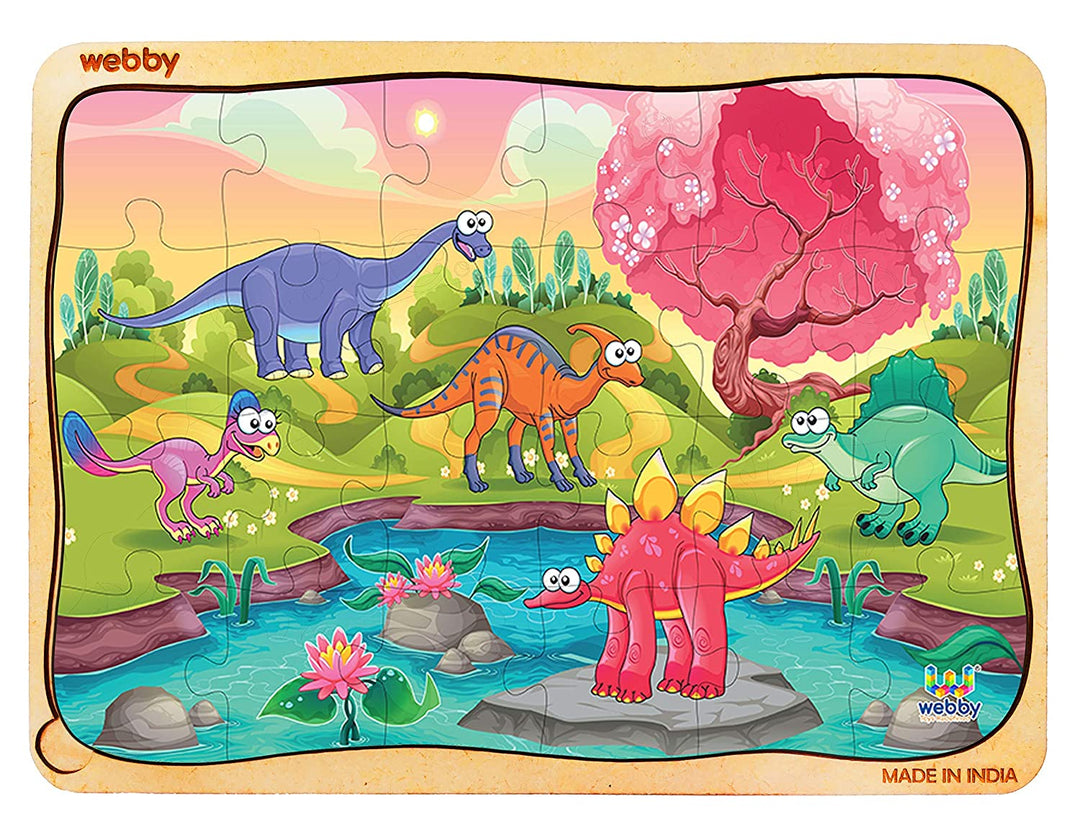 Webby Dino Land Wooden Jigsaw Puzzle, 24pcs - Multicolor