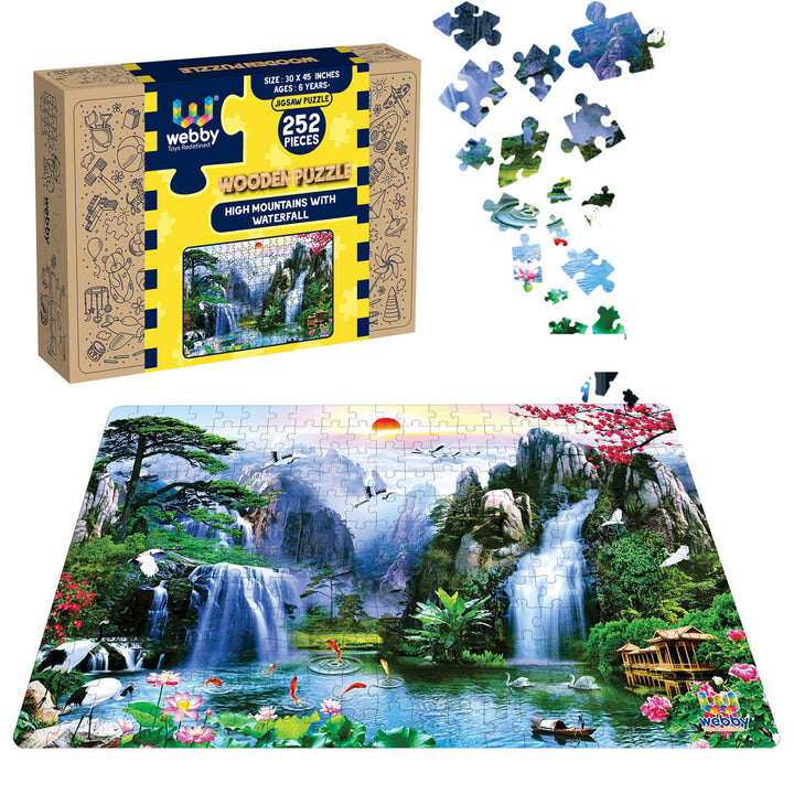 Webby High Mountains with Waterfall Wooden Jigsaw Puzzle, 252 pieces