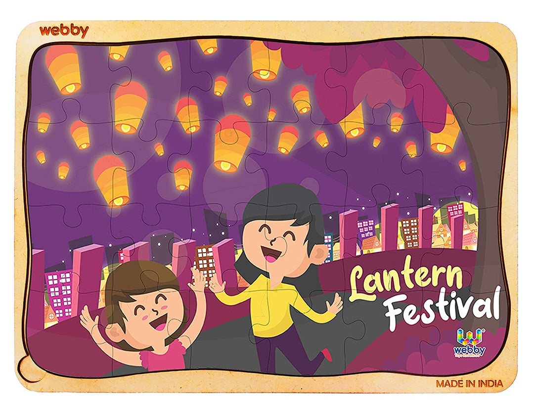 Webby Lantern Festival Wooden Jigsaw Puzzle, 24pcs, Multicolor