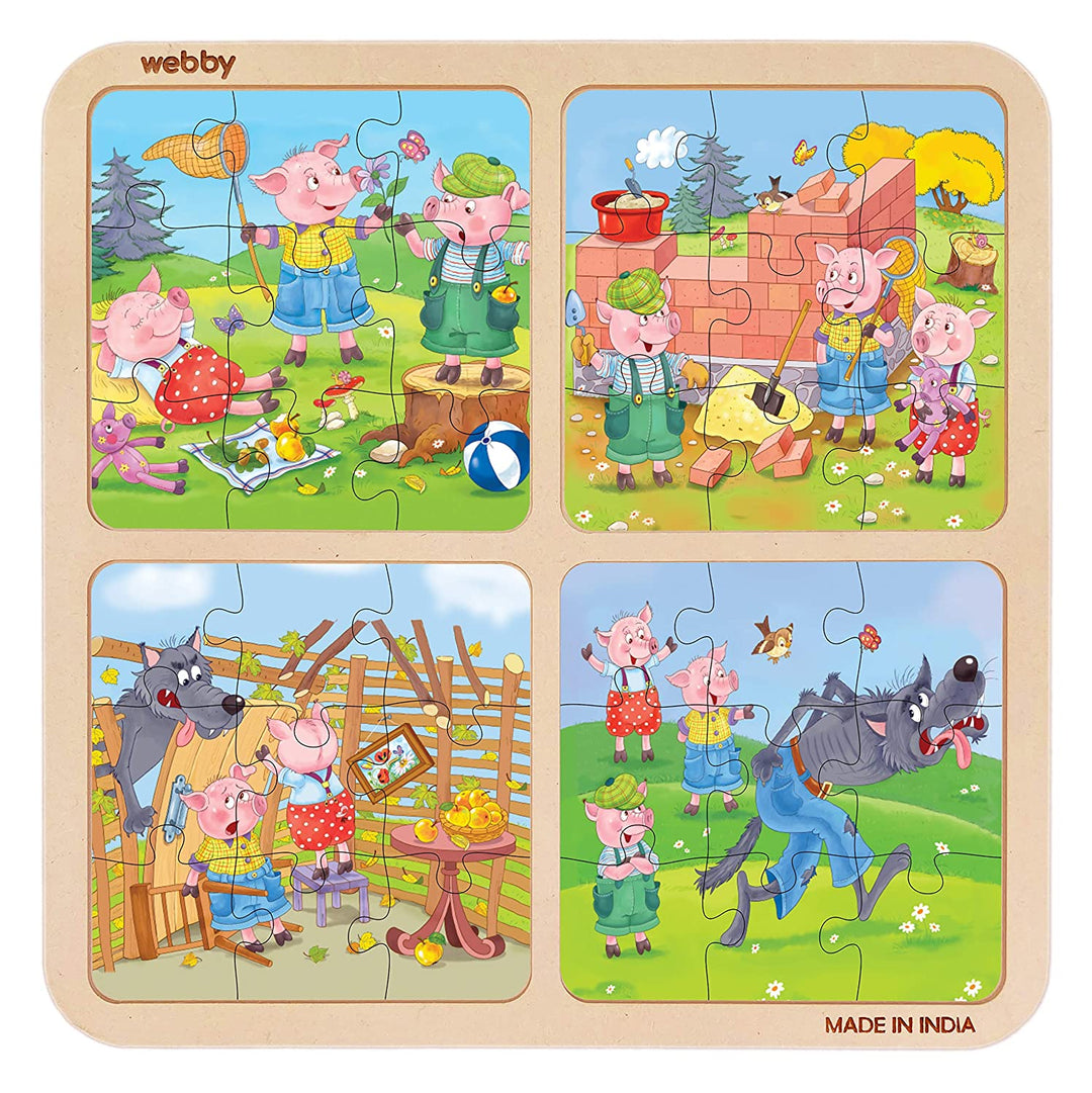 Webby 4 in 1 The Three Little Pigs Wooden Puzzle Toy, 36 Pcs