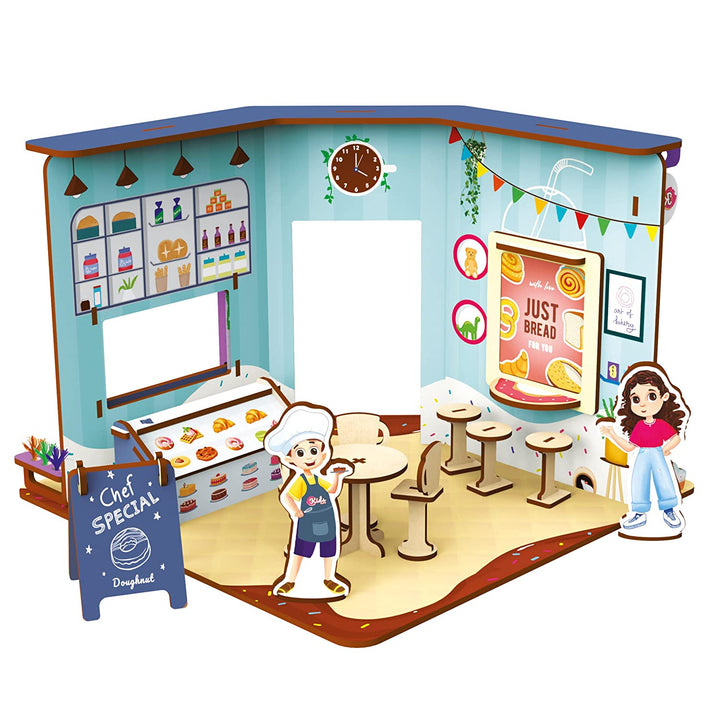 Webby DIY Wooden Kids Cafe Dollhouse Set