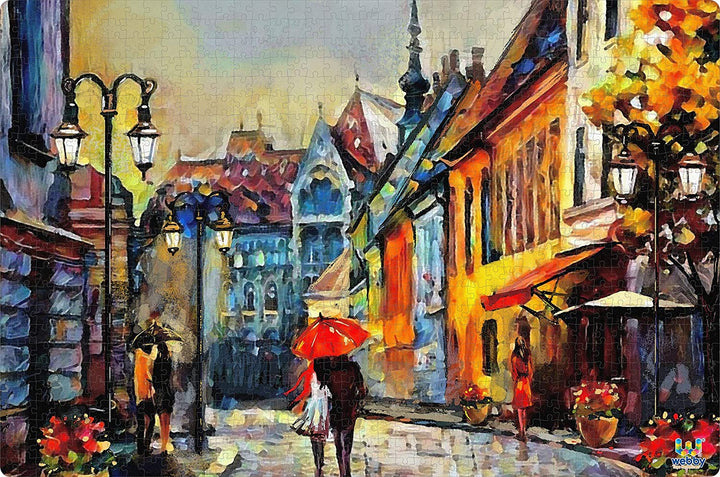 Webby Downtown Couple Walk Wooden Jigsaw Puzzle, 1000 Pieces