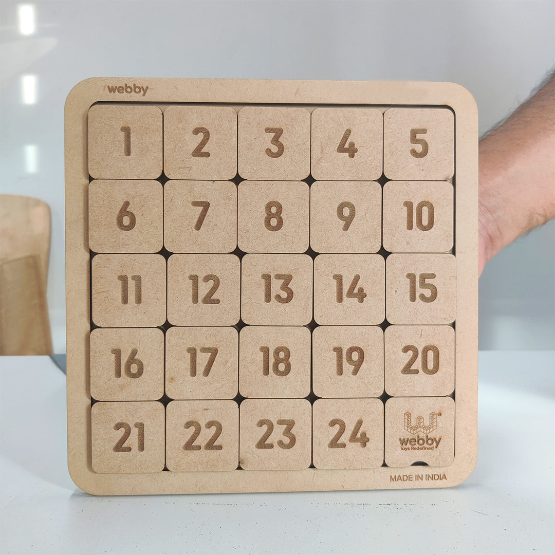 Webby Counting Number Slide Game, Brain Teaser Wooden Puzzle, 25 Pieces