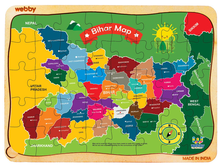 Webby Bihar Map Wooden Floor Puzzle, 40 Pcs