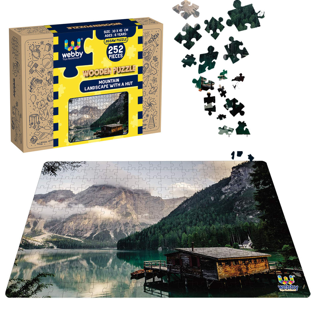 Webby Mountain Landscape with a Hut Wooden Jigsaw Puzzle, 252 pieces