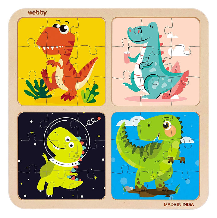 Webby 4 in 1 Dinosaur Wooden Puzzle Toy, 36 Pcs
