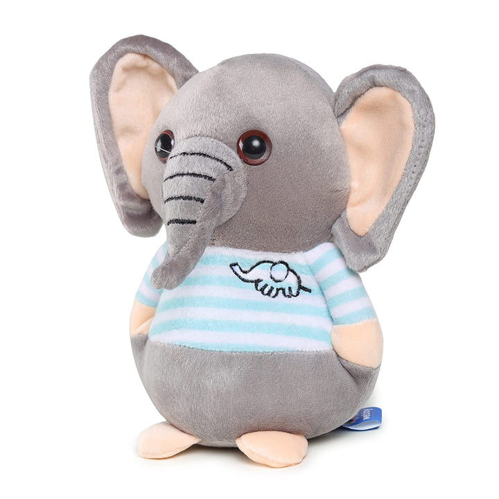 Webby Soft Animal Plush Elephant Toy 20cm, Grey and Blue