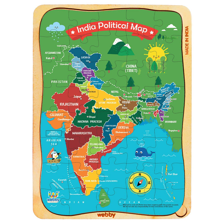 Webby India Political Map Wooden Floor Puzzle, 40 Pcs