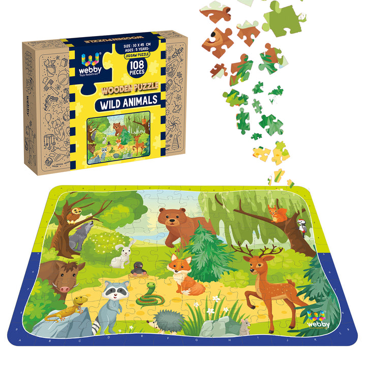 Webby Wild Animals Wooden Jigsaw Puzzle, 108 Pieces