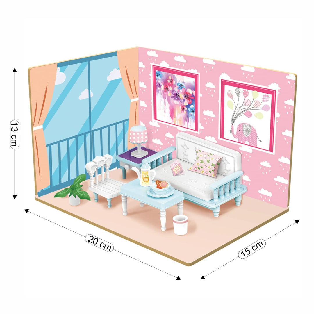 Webby DIY Living Room Wooden Doll House with Plastic Furniture