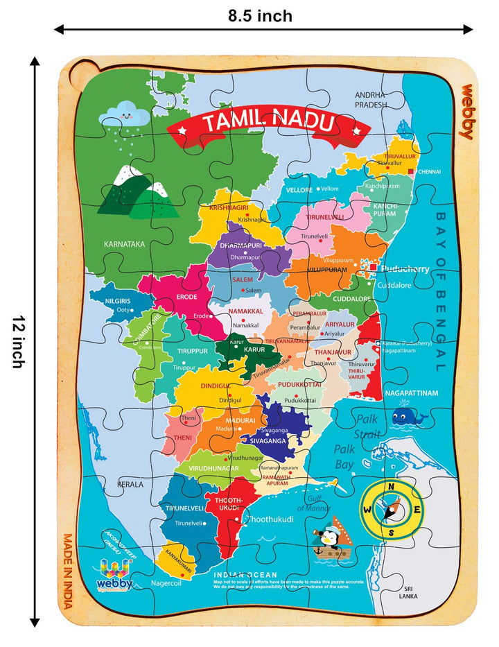 Webby Tamil Nadu Map Wooden Floor Puzzle, 40 Pcs